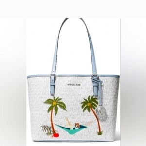 🌴Michael Kors Set🌴 Jet Set Travel Girls Tote w/Tropical Palms Bag & Wallet